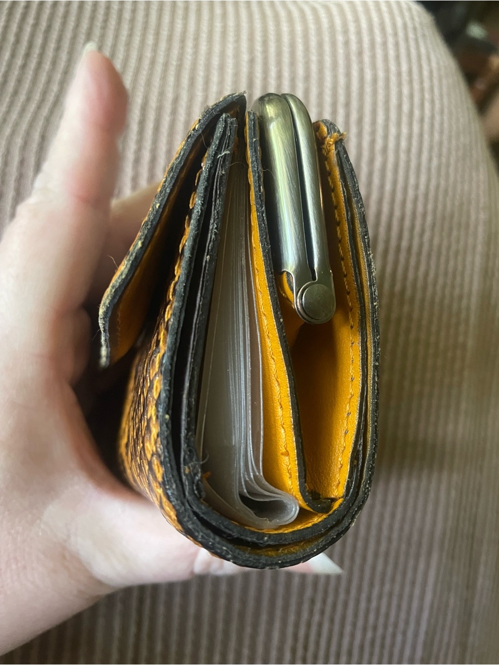 Patricia Nash Yellow and Black Snake-Print Leather Coin & Card Holder Wallet - Picture 6 of 10